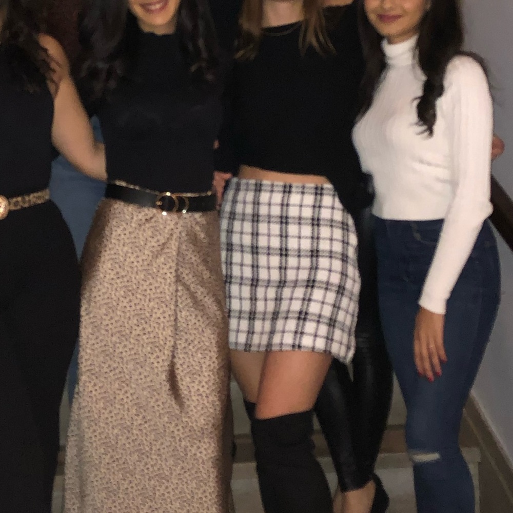 Black and white tweed high waist skirt